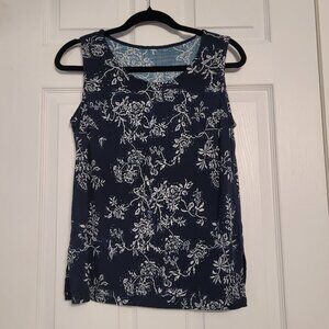 Fair Trade Sleeveless Top-Bamboo & Linen navy/blue/white pattern-Fits Small-Med